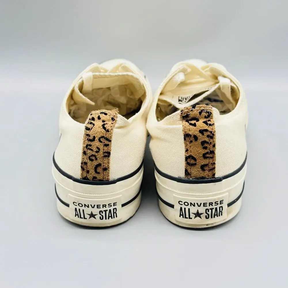 Converse Shoes Womens 8.5 Beige Canvas Chucks All Star Platform Sneakers Leopard - Picture 6 of 11